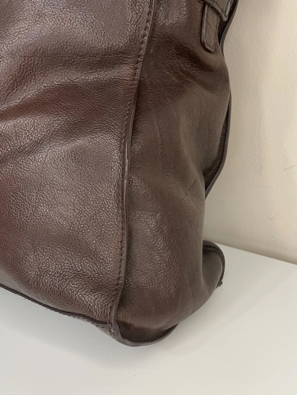 Barneys New York Dark Brown Leather Messenger Bag